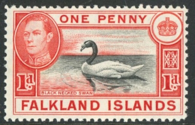 1938 Falkland Islands. SG.147a 1d black and vermilion. U/M (MNH) 1938 Falkland Islands. SG.147a 1d black and vermilion. U/M (MNH)