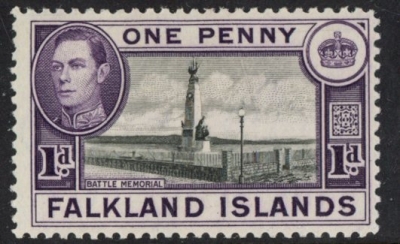 1938 Falkland Islands SG.148a 1d black & purple violet mounted mint 1938 Falkland Islands SG.148a 1d black & purple violet mounted mint