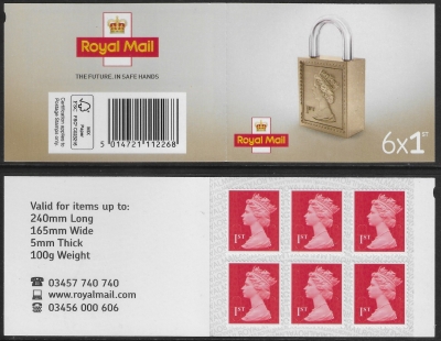 MB18a 6 x 1st brt. scarlet 'Padlock on Cover ' code MSIL M19L SBP L/s. ISP Walsall. MB18a 6 x 1st brt. scarlet 'Padlock on Cover ' code MSIL M19L SBP L/s. ISP Walsall.