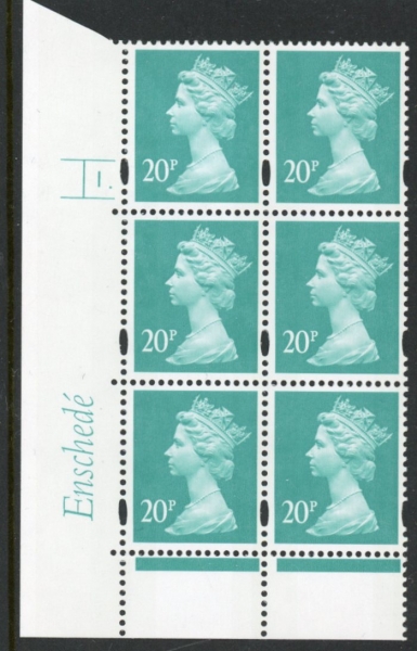 Y1684 (U271) 20p Turquoise green. 2B Enschedé Cyl. 1 dot Blue fluor perf RE 2mm varnished bands.U/M (MNH) Y1684 (U271) 20p Turquoise green. 2B Enschedé Cyl. 1 dot Blue fluor perf RE 2mm varnished bands.U/M (MNH)