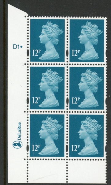 Y1677 (U211A) 12p greenish blue 2B DLR Cyl. D1 dot phos D1 blue fluor PVA cream. (U/M (MNH) Y1677 (U211A) 12p greenish blue 2B DLR Cyl. D1 dot phos D1 blue fluor PVA cream. (U/M (MNH)