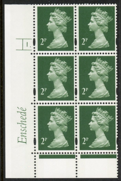 Y1668 (U85A) 2p deep green. 2B Enschedé. 2mm varnished bands PVA bluish. Cyld. 1 dot. Yellow fluor U/M (MNH) Y1668 (U85A) 2p deep green. 2B Enschedé. 2mm varnished bands PVA bluish. Cyld. 1 dot. Yellow fluor U/M (MNH)