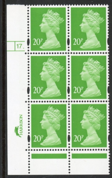 Y1685 (U274) 20p bright green CB Harrison/DLR Cyld. 17 dot phos. 46 PVA bluish. blue fluor. U/M (MNH) Y1685 (U274) 20p bright green CB Harrison/DLR Cyld. 17 dot phos. 46 PVA bluish. blue fluor. U/M (MNH)