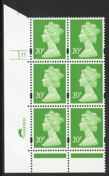 Y1685 (U274) 20p bright green CB Harrison/DLR Cyld. 17 no dot phos. 46 PVA bluish. blue fluor. U/M (MNH) Y1685 (U274) 20p bright green CB Harrison/DLR Cyld. 17 no dot phos. 46 PVA bluish. blue fluor. U/M (MNH)