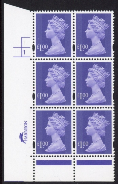 Y1743 (U482) £1 bluish violet. Harrison. PVA bluish. Cyld. 1 no dot. phos.45 U/M (MNH) Y1743 (U482) £1 bluish violet. Harrison. PVA bluish. Cyld. 1 no dot. phos.45 U/M (MNH)