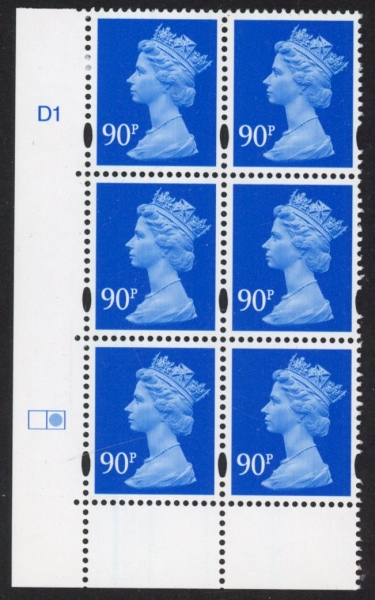 Y1741 (-) 90p ultramarine DLR cyld. D1 right. U/M (MNH) Y1741 (-) 90p ultramarine DLR cyld. D1 right. U/M (MNH)