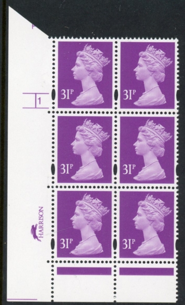 Y1695 (U328) 31p 2B deep mauve Harr/DLR Cyl.1 phos 45 no dot blue fluor. U/M (MNH) Y1695 (U328) 31p 2B deep mauve Harr/DLR Cyl.1 phos 45 no dot blue fluor. U/M (MNH)