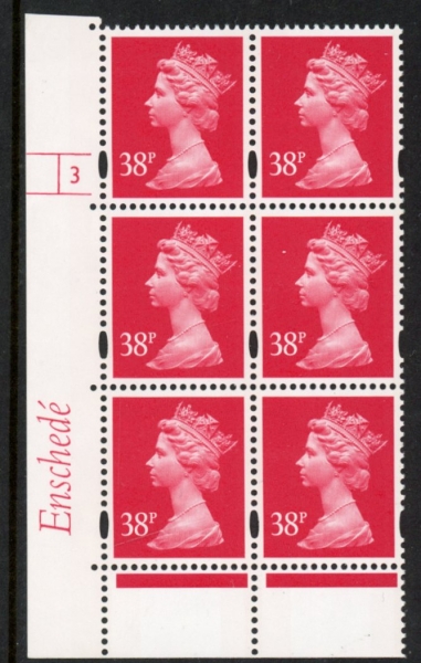 Y1706 (U372) 38p rosine 2B Enschede Cyl.3 no dot varnished bands. blue fluor U/M (MNH) Y1706 (U372) 38p rosine 2B Enschede Cyl.3 no dot varnished bands. blue fluor U/M (MNH)