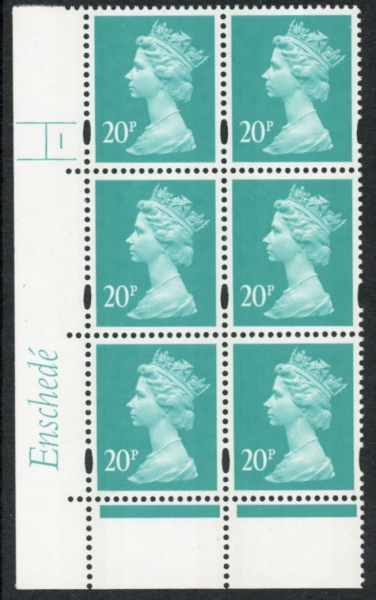 Y1684 (U270) 20p Turquoise green. 2B Enschedé Cyl. 1 no dot Yellow fluor perf RE2 4mm varnished bands.U/M (MNH) Y1684 (U270) 20p Turquoise green. 2B Enschedé Cyl. 1 no dot Yellow fluor perf RE2 4mm varnished bands.U/M (MNH)