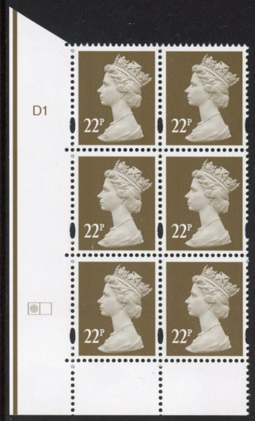 Y1688 (U-) 22p drab 2B DLR Cyl. D1 no dot left grid. blue fluor perf RE PVA U/M (MNH) Y1688 (U-) 22p drab 2B DLR Cyl. D1 no dot left grid. blue fluor perf RE PVA U/M (MNH)