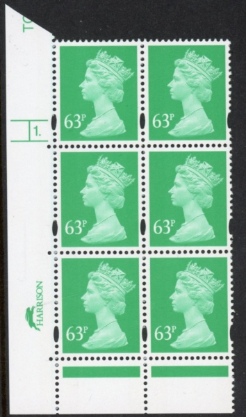 Y1732 (U453) 63p light emerald Harrison cyl.1 dot phos 45 U/M (MNH) Y1732 (U453) 63p light emerald Harrison cyl.1 dot phos 45 U/M (MNH)
