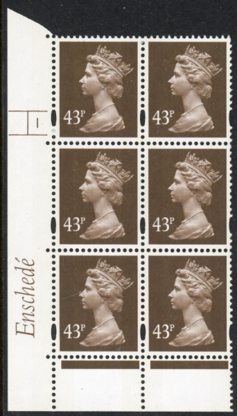 Y1716 (U401) 43p 2B dp. olive-brown Enschedé Cyl.1 no dot 2mm Varnished bands. blue fluor. pva bluish.U/M (MNH) Y1716 (U401) 43p 2B dp. olive-brown Enschedé Cyl.1 no dot 2mm Varnished bands. blue fluor. pva bluish.U/M (MNH)