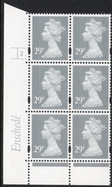 Y1693 (U315) 29p grey 2B Enschede Cyl. 2 dot blue fluor varnished bands.U/M (MNH) Y1693 (U315) 29p grey 2B Enschede Cyl. 2 dot blue fluor varnished bands.U/M (MNH)