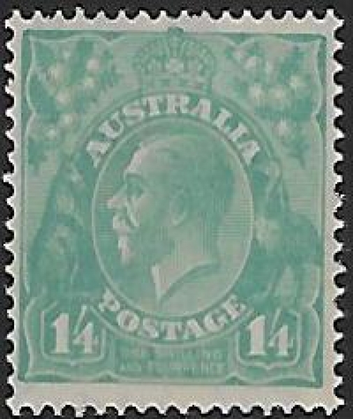 1932 Australia SG.131 KGV 1/4d turquoise blue (ASC131A). lightly mounted mint. 1932 Australia SG.131 KGV 1/4d turquoise blue (ASC131A). lightly mounted mint.