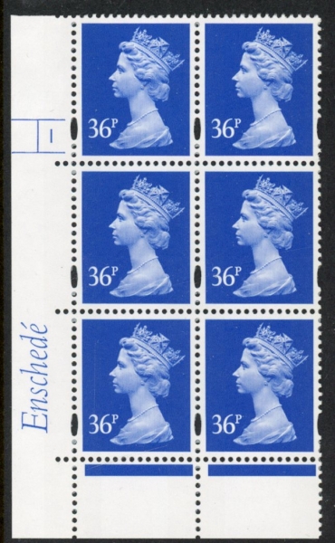 Y1702 (U357) 36p bright ultramarine 2B Enschede Cyl. 1 no dot Yellow fluor perf RE2 varnished bands.U/M (MNH) Y1702 (U357) 36p bright ultramarine 2B Enschede Cyl. 1 no dot Yellow fluor perf RE2 varnished bands.U/M (MNH)