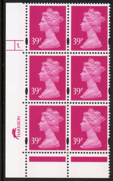 Y1708 (U379) 39p bright magenta 2B Harr/DLR Cyl. 1 dot phos 45 blue fluor .U/M (MNH) Y1708 (U379) 39p bright magenta 2B Harr/DLR Cyl. 1 dot phos 45 blue fluor .U/M (MNH)