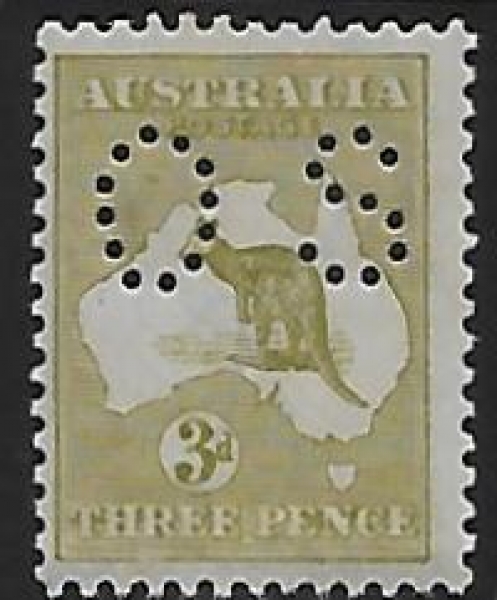 1915-28 Australia SG.O45 3d yellow-olive die 1 U/M(MNH). 1915-28 Australia SG.O45 3d yellow-olive die 1 U/M(MNH).