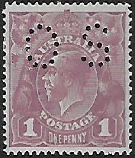 1918-23 Australia SG.O67 1d violet 'variety run 'n' in One' ASC76(4)vb M/M. 1918-23 Australia SG.O67 1d violet 'variety run 'n' in One' ASC76(4)vb M/M.
