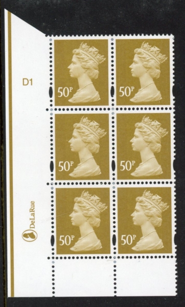 Y1726 (U435) 50p 2B ochre. PVA bluish DLR Cyl.D1 no dot phos D1 blue fluor. U/M (MNH) Y1726 (U435) 50p 2B ochre. PVA bluish DLR Cyl.D1 no dot phos D1 blue fluor. U/M (MNH)