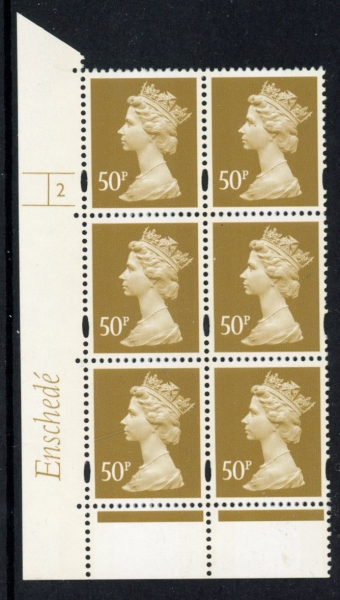 Y1726 (U431) 50p ochre Enschede Cyld. 2 no dot perf RE. yellow fluor. U/M (MNH) Y1726 (U431) 50p ochre Enschede Cyld. 2 no dot perf RE. yellow fluor. U/M (MNH)