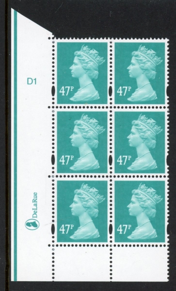 Y1723 (U417) 47p turquoise green Cyld. D1 no dot (PVA bluish) blue fluor. U/M (MNH) Y1723 (U417) 47p turquoise green Cyld. D1 no dot (PVA bluish) blue fluor. U/M (MNH)