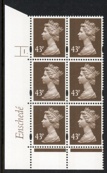 Y1717 (U402) 43p dp.olive brown. Enschede Cyld. 1 dot. (white back) blue fluor U/M (MNH) Y1717 (U402) 43p dp.olive brown. Enschede Cyld. 1 dot. (white back) blue fluor U/M (MNH)