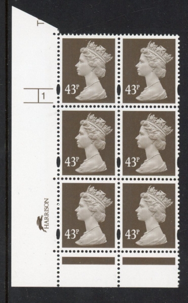 Y1717 (U404) 43p sepia 2B Harrison Cyl. 1 no dot . phos 45 blue fluor U/M (MNH) Y1717 (U404) 43p sepia 2B Harrison Cyl. 1 no dot . phos 45 blue fluor U/M (MNH)