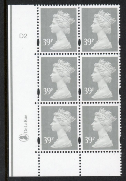 Y1709 (U381) 39p grey 2B . DLR PVA bluish. Cyld.D2 no dot. phos. D2 blue fluor. U/M (MNH) Y1709 (U381) 39p grey 2B . DLR PVA bluish. Cyld.D2 no dot. phos. D2 blue fluor. U/M (MNH)