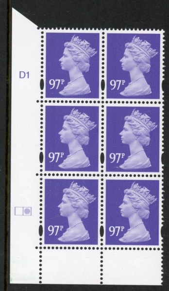 Y1742 (-) 97p bluish violet DLR cyld. D1 dot. (right grid) phos D1 blue fluor. U/M (MNH) Y1742 (-) 97p bluish violet DLR cyld. D1 dot. (right grid) phos D1 blue fluor. U/M (MNH)