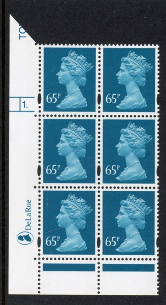 Y1734 (U458) 65p greenish blue DLR cyl.1 dot phos. 47 blue fluor U/M (MNH) Y1734 (U458) 65p greenish blue DLR cyl.1 dot phos. 47 blue fluor U/M (MNH)