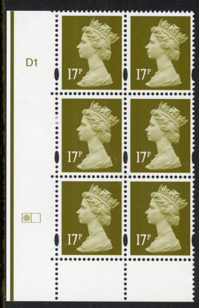 Y1681 (-) 17p bistre. 2B DLR . Cyld.D1 no dot. (left grid) phos.D1 blue fluor. U/M (MNH) Y1681 (-) 17p bistre. 2B DLR . Cyld.D1 no dot. (left grid) phos.D1 blue fluor. U/M (MNH)