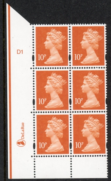 Y1676 (U195E) 10p dull orange 2B DLR Cyl. D1 no dot (left grid) phos D1 blue fluor perf RE PVA bluish. U/M (MNH) Y1676 (U195E) 10p dull orange 2B DLR Cyl. D1 no dot (left grid) phos D1 blue fluor perf RE PVA bluish. U/M (MNH)