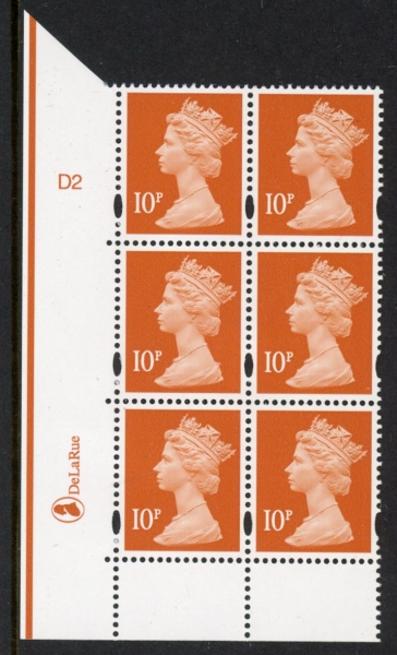 Y1676 (U195F) 10p dull orange 2B DLR Cyl. D2 no dot phos D1 blue fluor perf RE PVA cream. U/M (MNH) Y1676 (U195F) 10p dull orange 2B DLR Cyl. D2 no dot phos D1 blue fluor perf RE PVA cream. U/M (MNH)
