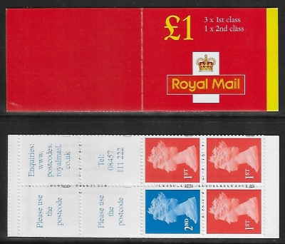2001 FH44a £1.00 red cover 1x2nd 3x1st 'postcodes' on label.(added 's') PHOTO. Questa. U/M (MNH) 2001 FH44a £1.00 red cover 1x2nd 3x1st 'postcodes' on label.(added 's') PHOTO. Questa. U/M (MNH)