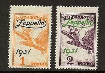 Hungary SG529/30 Zeppelin overprint
