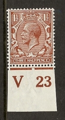 King George V 1 1/2d control V23 King George V 1 1/2d control V23