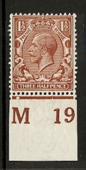 King George V 1 1/2d control M19 King George V 1 1/2d control M19