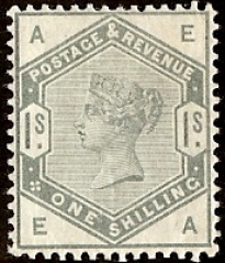 SG.196 1/- dull green letters 'EA' SG.196 1/- dull green letters 'EA'