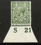 King George V 1/2d green Control S21