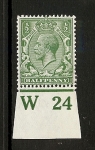King George V 1/2d green Control W24