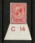 King George V 1d red control C14