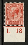 King George V 1d red control L18