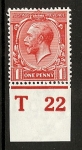 King George V 1d red control T22