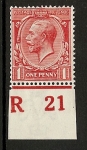 King George V 1d red control R21