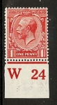 King George V 1d red control W24