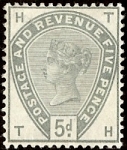 5d dull green SG.193 letters  'TH'
