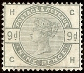 SG.195 9d dull green letters 'GH'