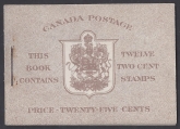 1938 Canada KGVI booklet SB35 - 57m/m English text contains SG.358b u/m
