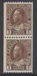 1921 Canada SG.218a  3c brown perf 12 x imperf vertical coil pair u/m (MNH)