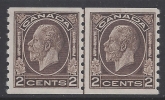 1933 Canada SG.327  2c sepia imperf x perf 8½ horizontal pair with 'line between' variety m/m